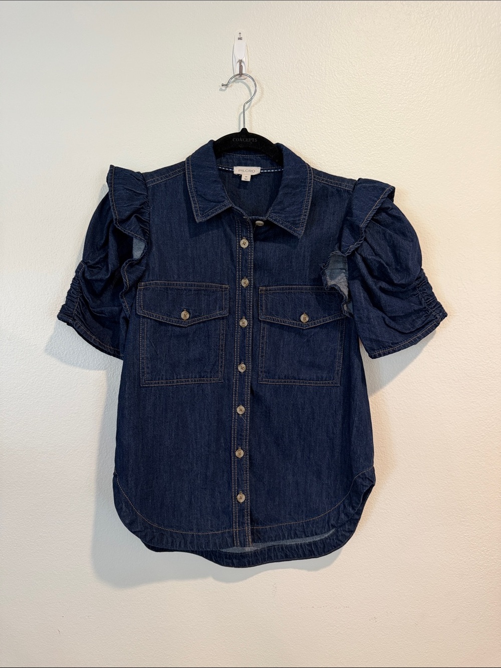 Pilcro Denim Puff Sleeve Button-Down